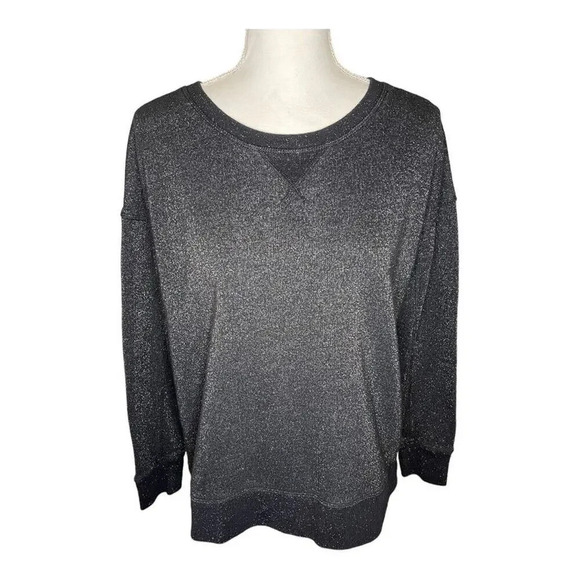 American Eagle Women's Medium Black Glittery Crewneck Sweatshirt - Picture 1 of 5